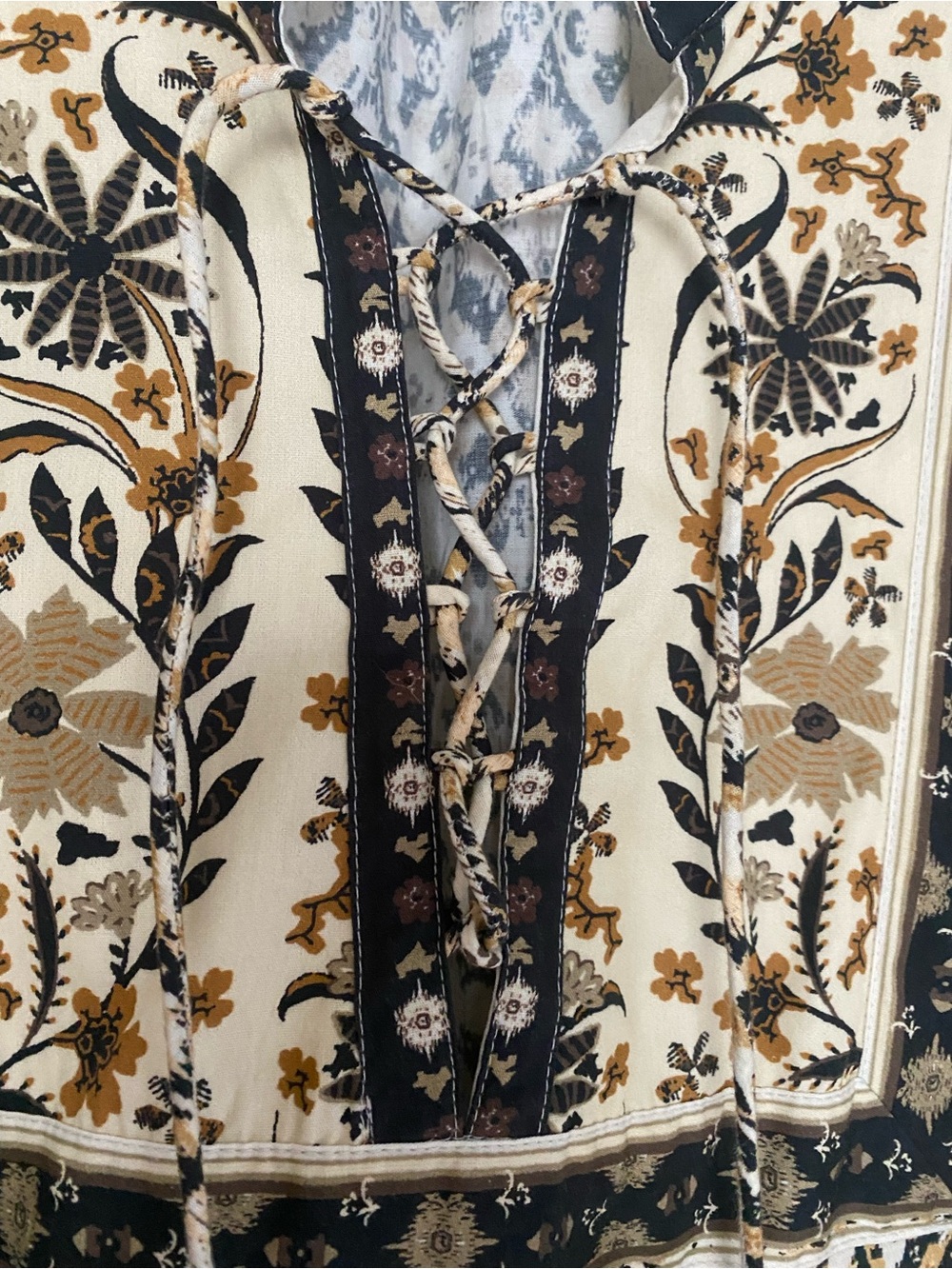 Anthropologie Cream & Black Floral Border Peasant Blouse - Picture 4 of 7